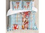 Abakuhaus Lettera J Copripiumino, Tropic Rustikal Estate J, Antiacaro, Adatto A Chi Soffre Di Allergie, Con Federe, 200 Cm X 200 Cm - 80 X 80 Cm, Corallo Scuro, Azzurro Pallido
