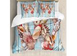 Abakuhaus Lettera W Copripiumino, Oceanic Tropic Natur, Antiacaro, Adatto A Chi Soffre Di Allergie, Con Federe, 200 Cm X 200 Cm - 80 X 80 Cm, Corallo Scuro, Azzurro Pallido