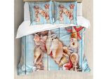 Abakuhaus Lettera N Copripiumino, Conchiglie Dell'oceano Abc, Antiacaro Adatto A Chi Soffre Di Allergie Con Federe, 200 Cm X 200 Cm - 80 X 80 Cm, Corallo Scuro Azzurro Pallido