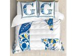 Abakuhaus Lettera G Copripiumino, Tile Disegnato Lettera G, Antiacaro Adatto A Chi Soffre Di Allergie Con Federe, 200 Cm X 200 Cm - 80 X 80 Cm, Blu Giallo Arancione