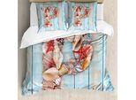 Abakuhaus Lettera P Copripiumino, Motivo Oceanico, Antiacaro, Adatto A Chi Soffre Di Allergie, Con Federe, 155 Cm X 220 Cm - 80 X 80 Cm, Corallo Scuro E Azzurro Pallido