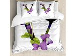 Abakuhaus Lettera V Copripiumino, Fiore Viola Sororia, Antiacaro, Adatto A Chi Soffre Di Allergie, Con Federe, 155 Cm X 220 Cm - 80 X 80 Cm, Viola Verde Nero