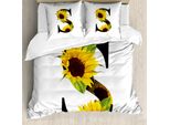 Abakuhaus Letto Con Copripiumino, Disegno Sunflower Art, Antiacaro, Adatto A Chi Soffre Di Allergie, Con Federe, 155 Cm X 220 Cm - 80 X 80 Cm, Giallo Verde Nero