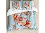 Abakuhaus Lettere Copripiumino, S Conchiglie Acqua, Antiacaro Adatto A Chi Soffre Di Allergie Con Federe, 200 Cm X 200 Cm - 80 X 80 Cm, Corallo Scuro Azzurro Pallido