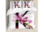 Abakuhaus Lettera K Copripiumino, Blooming Kaffir Lily K, Antiacaro, Adatto A Chi Soffre Di Allergie, Con Federe, 200 Cm X 200 Cm - 80 X 80 Cm, Rosa-Verde-Nero