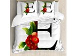 Abakuhaus Lettera E Copripiumino, Alphabet Red Blooms, Antiacaro, Adatto A Chi Soffre Di Allergie, Con Federe, 200 Cm X 200 Cm - 80 X 80 Cm, Vermiglio Verde Nero