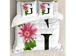 Abakuhaus Lettera G Copripiumino, Font Gerbera-BlüTen-G, Antiacaro, Adatto A Chi Soffre Di Allergie, Con Federe, 200 Cm X 200 Cm - 80 X 80 Cm, Rosa-Verde-Nero