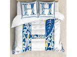 Abakuhaus Lettera H Copripiumino, Cornice Azulejo, Antiacaro, Adatto A Chi Soffre Di Allergie, Con Federe, 200 Cm X 200 Cm - 80 X 80 Cm, Blu Giallo Arancione