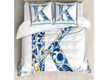 Abakuhaus Lettera K Copripiumino, Foglie E Fiori Iniziale, Antiacaro Adatto A Chi Soffre Di Allergie Con Federe, 200 Cm X 200 Cm - 80 X 80 Cm, Blu Giallo Arancione