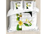 Abakuhaus Lettera F Copripiumino, Frangipani Green Theme, Antiacaro, Adatto A Chi Soffre Di Allergie, Con Federe, 200 Cm X 200 Cm - 80 X 80 Cm, Giallo Verde Nero