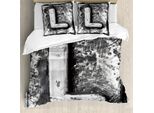Abakuhaus Lettera L Copripiumino, Design Barocco Con La Lettera L, Antiacaro, Adatto A Chi Soffre Di Allergie, Con Federe, 155 Cm X 220 Cm - 80 X 80 Cm, Grigio