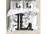 Abakuhaus Lettera L Copripiumino, Ricamato Con La Lettera L, Antiacaro, Adatto A Chi Soffre Di Allergie, Con Federe, 155 Cm X 220 Cm - 80 X 80 Cm, Nero, Grigio, Bianco