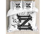 Abakuhaus Lettera Z Copripiumino, Lettera Maiuscola Calligrafica Z, Antiacaro Adatto A Chi Soffre Di Allergie Con Federe, 155 Cm X 220 Cm - 80 X 80 Cm, Nero, Grigio, Bianco