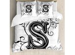 Abakuhaus Lettere Copripiumino, Maiuscolo Monocromatico - S, Antiacaro Adatto A Chi Soffre Di Allergie Con Federe, 200 Cm X 200 Cm - 80 X 80 Cm, Nero, Grigio, Bianco