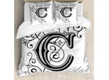 Abakuhaus Lettera C Copripiumino, Gothic Vintage-Hauptstadt, Antiacaro, Adatto A Chi Soffre Di Allergie, Con Federe, 155 Cm X 220 Cm - 80 X 80 Cm, Bianco, Nero, Grigio