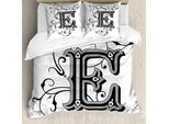 Abakuhaus Lettera E Copripiumino, Caratteri Maiuscoli, Antiacaro, Adatto A Chi Soffre Di Allergie, Con Federe, 155 Cm X 220 Cm - 80 X 80 Cm, Nero, Grigio, Bianco