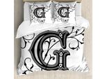 Abakuhaus Lettera G Copripiumino, Carattere G, Antiacaro, Adatto A Chi Soffre Di Allergie, Con Federe, 200 Cm X 200 Cm - 80 X 80 Cm, Nero, Grigio, Bianco