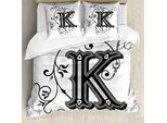 Abakuhaus Lettera K Copripiumino, Illustri Maiuscole, Antiacaro, Adatto A Chi Soffre Di Allergie, Con Federe, 155 Cm X 220 Cm - 80 X 80 Cm, Nero, Grigio, Bianco