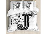 Abakuhaus Lettera J Copripiumino, Eleganti Iniziali Reali J, Antiacaro, Adatto A Chi Soffre Di Allergie, Con Federe, 200 Cm X 200 Cm - 80 X 80 Cm, Nero, Grigio, Bianco