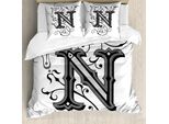 Abakuhaus Lettera N Copripiumino, N Scuro, Antiacaro, Adatto A Chi Soffre Di Allergie, Con Federe, 155 Cm X 220 Cm - 80 X 80 Cm, Nero, Grigio, Bianco