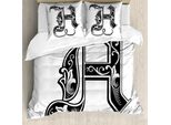 Abakuhaus Lettera H Copripiumino, Influenze Rococò, Antiacaro, Adatto A Chi Soffre Di Allergie, Con Federe, 155 Cm X 220 Cm - 80 X 80 Cm, Bianco E Nero