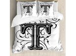 Abakuhaus Lettera T Copripiumino, Monocromatico Simmetrico, Antiacaro, Adatto A Chi Soffre Di Allergie, Con Federe, 200 Cm X 200 Cm - 80 X 80 Cm, Nero, Grigio, Bianco