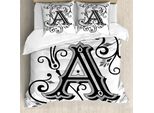 Abakuhaus Lettera A Copripiumino, Lettera Astratta, Antiacaro, Adatto A Chi Soffre Di Allergie, Con Federe, 155 Cm X 220 Cm - 80 X 80 Cm, Bianco, Nero, Grigio