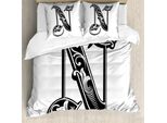 Abakuhaus Lettera N Copripiumino, Stile Gotico Vittoriano, Antiacaro, Adatto A Chi Soffre Di Allergie, Con Federe, 155 Cm X 220 Cm - 80 X 80 Cm, Bianco E Nero