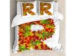 Abakuhaus Lettera R Copripiumino, Floral R Foglie D'acero, Antiacaro Adatto A Chi Soffre Di Allergie Con Federe, 155 Cm X 220 Cm - 80 X 80 Cm, Multicolore