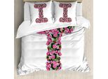 Abakuhaus Lettera I Copripiumino, Bouquet Di Fiori, Antiacaro, Adatto A Chi Soffre Di Allergie, Con Federe, 155 Cm X 220 Cm - 80 X 80 Cm, Rosa-Verde