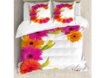 Abakuhaus Lettera C Copripiumino, Bouquet Di Fiori Vivaci, Antiacaro, Adatto A Chi Soffre Di Allergie, Con Federe, 200 Cm X 200 Cm - 80 X 80 Cm, Arancione-Rosa-Verde