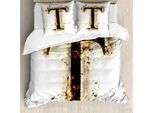 Abakuhaus Lettera T Copripiumino, Schorching Hot-Zeichen-T, Antiacaro, Adatto A Chi Soffre Di Allergie, Con Federe, 200 Cm X 200 Cm - 80 X 80 Cm, Marrone Chiaro, Nero, Arancione