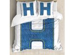 Abakuhaus Lettera H Copripiumino, Denim Scrittura, Antiacaro Adatto A Chi Soffre Di Allergie Con Federe, 200 Cm X 200 Cm - 80 X 80 Cm, Blu Marigold