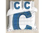 Abakuhaus Lettera C Copripiumino, Sistemi Di Scrittura Denim, Antiacaro Adatto A Chi Soffre Di Allergie Con Federe, 200 Cm X 200 Cm - 80 X 80 Cm, Blu Giallo