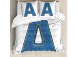 Abakuhaus Lettera A Copripiumino, Blu Maiuscolo - Jeans, Antiacaro, Adatto A Chi Soffre Di Allergie, Con Federe, 200 Cm X 200 Cm - 80 X 80 Cm, Blu Giallo