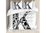 Abakuhaus Lettera K Copripiumino, Silhouette Nere Arte, Antiacaro Adatto A Chi Soffre Di Allergie Con Federe, 200 Cm X 200 Cm - 80 X 80 Cm, Bianco E Nero