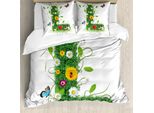 Abakuhaus Lettera L Copripiumino, Motivo Floreale Immagine L, Antiacaro Adatto A Chi Soffre Di Allergie Con Federe, 155 Cm X 220 Cm - 80 X 80 Cm, Verde Multicolore