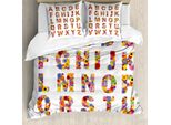 Abakuhaus Lettere Copripiumino, Alfabeto Floreale Colorato, Antiacaro Adatto A Chi Soffre Di Allergie Con Federe, 155 Cm X 220 Cm - 80 X 80 Cm, Multicolore