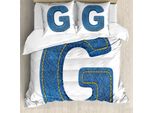 Abakuhaus Lettera G Copripiumino, Tessuto Denim Moderno, Antiacaro, Adatto A Chi Soffre Di Allergie, Con Federe, 200 Cm X 200 Cm - 80 X 80 Cm, Blu Giallo