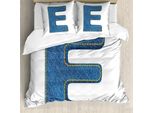Abakuhaus Lettera E Copripiumino, Denim Blue Jeans E, Antiacaro, Adatto A Chi Soffre Di Allergie, Con Federe, 200 Cm X 200 Cm - 80 X 80 Cm, Blu Giallo