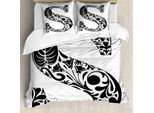 Abakuhaus Letto Con Copripiumino, Floral Monochrome S, Antiacaro, Adatto A Chi Soffre Di Allergie, Con Federe, 200 Cm X 200 Cm - 80 X 80 Cm, Bianco E Nero