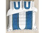Abakuhaus Lettera U Copripiumino, Alfabeto In Denim, Antiacaro Adatto A Chi Soffre Di Allergie Con Federe, 200 Cm X 200 Cm - 80 X 80 Cm, Blu Giallo