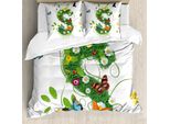 Abakuhaus Lettere Copripiumino, Foglie Verdi Salutari S, Antiacaro Adatto A Chi Soffre Di Allergie Con Federe, 200 Cm X 200 Cm - 80 X 80 Cm, Verde Multicolore