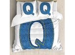 Abakuhaus Lettera Q Copripiumino, Denim Font Concettuale, Antiacaro Adatto A Chi Soffre Di Allergie Con Federe, 155 Cm X 220 Cm - 80 X 80 Cm, Blu Giallo