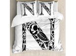 Abakuhaus Lettera N Copripiumino, Composizione Floreale N, Antiacaro, Adatto A Chi Soffre Di Allergie, Con Federe, 155 Cm X 220 Cm - 80 X 80 Cm, Bianco E Nero