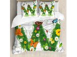 Abakuhaus Lettera W Copripiumino, Foglie Verdi Animali, Antiacaro Adatto A Chi Soffre Di Allergie Con Federe, 155 Cm X 220 Cm - 80 X 80 Cm, Multicolore