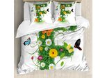 Abakuhaus Lettera F Copripiumino, Animali E Fiori F, Antiacaro, Adatto A Chi Soffre Di Allergie, Con Federe, 200 Cm X 200 Cm - 80 X 80 Cm, Verde Multicolore