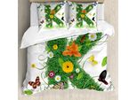 Abakuhaus Lettera K Copripiumino, Immagine Ispirata Alla Natura, Antiacaro, Adatto A Chi Soffre Di Allergie, Con Federe, 200 Cm X 200 Cm - 80 X 80 Cm, Verde Multicolore