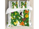Abakuhaus Lettera N Copripiumino, Daisy Butterfly Garden, Antiacaro, Adatto A Chi Soffre Di Allergie, Con Federe, 200 Cm X 200 Cm - 80 X 80 Cm, Verde Multicolore