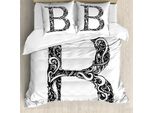 Abakuhaus Lettera B Copripiumino, Disegno Astratto A Vortici, Antiacaro, Adatto A Chi Soffre Di Allergie, Con Federe, 155 Cm X 220 Cm - 80 X 80 Cm, Bianco E Nero